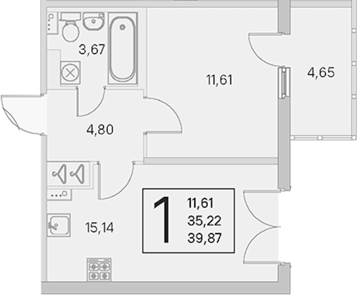 1-комнатная квартира 35.22 м², 4/4 эт., ЖК «Любоград в Стрельне»